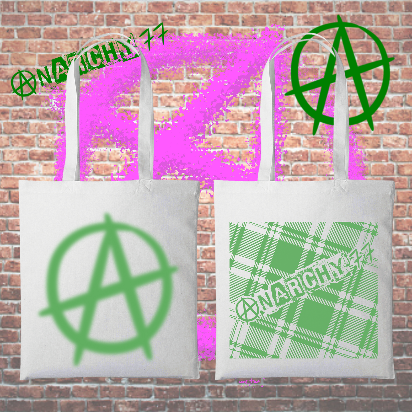 Anarchy 77 Tote Bag white and green