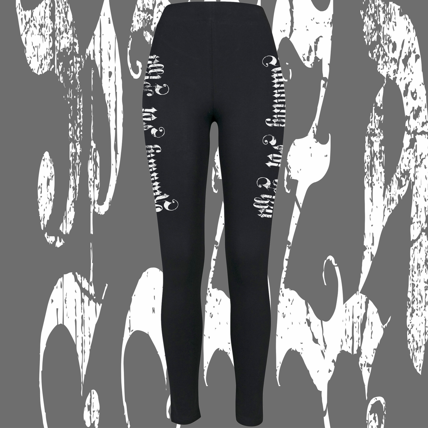 Women's running leggings black with white print back