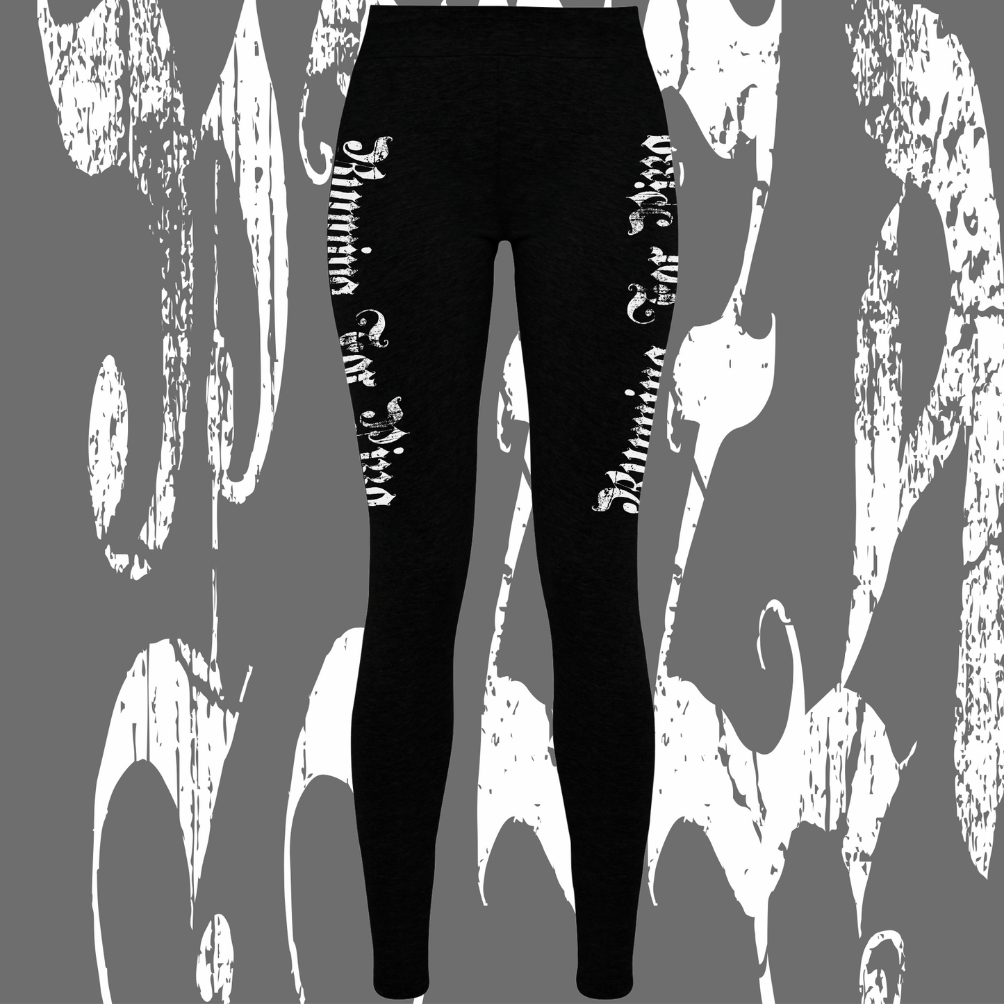 Women's running leggings black with white print front