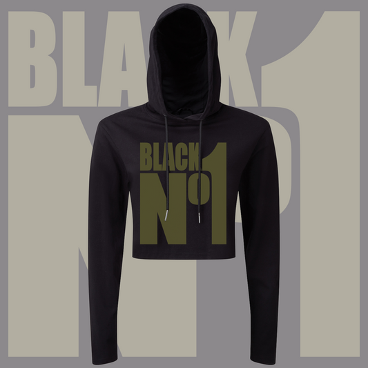 Black No1 Cropped Hooded Long Sleeve T-Shirt black