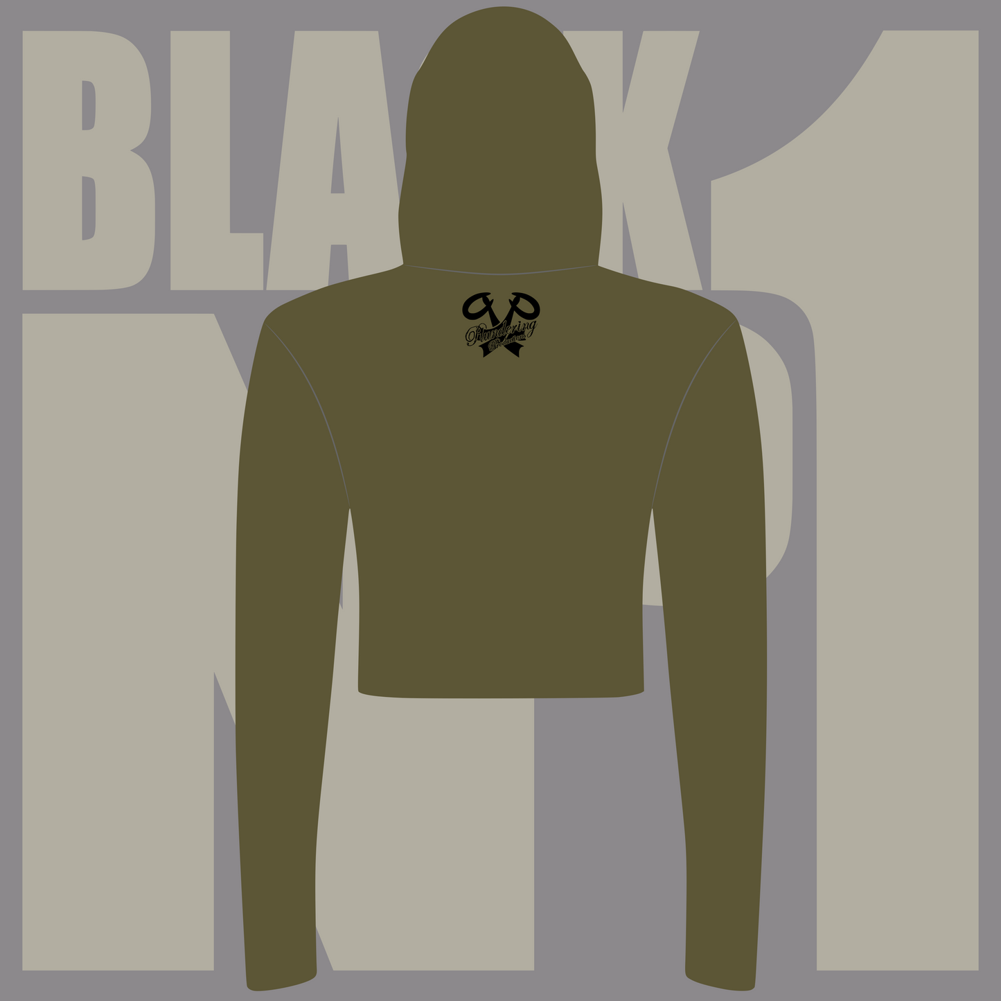 Black No1 Cropped Hooded Long Sleeve T-Shirt olive green