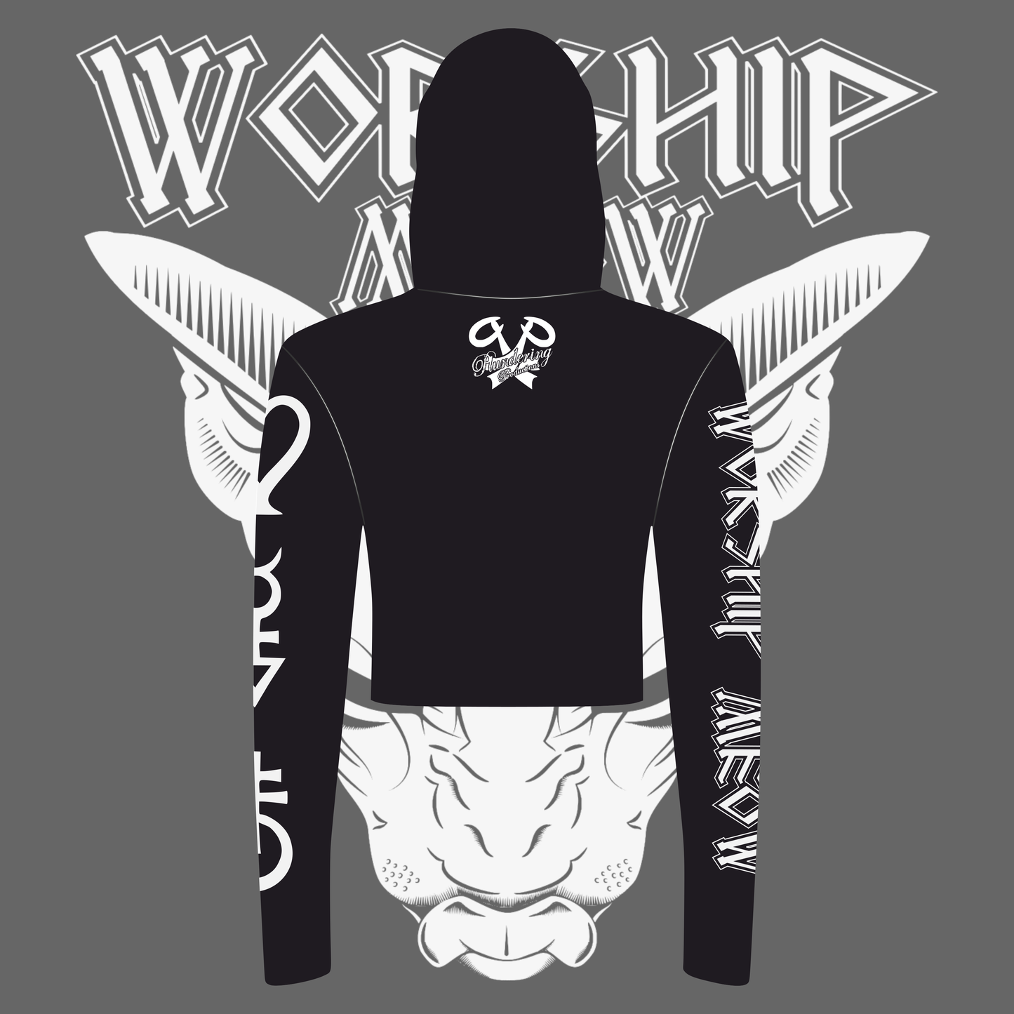 Worship Meow Cropped Hooded Long Sleeve T-Shirt back
