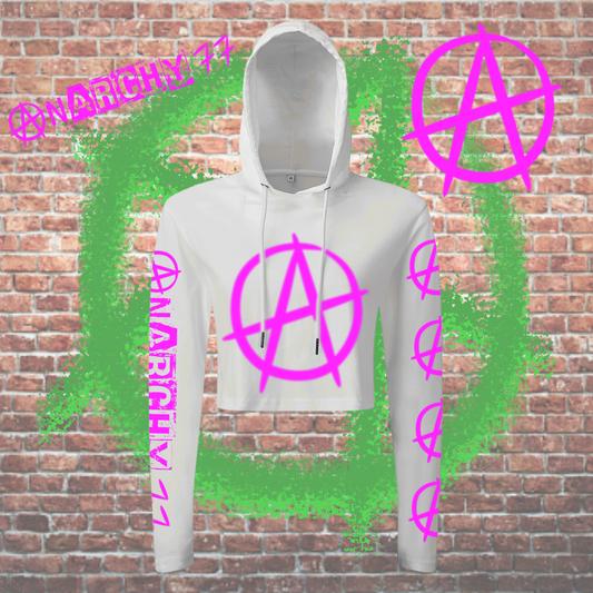 Anarchy 77 Cropped Hooded Long Sleeve T-Shirt pink print