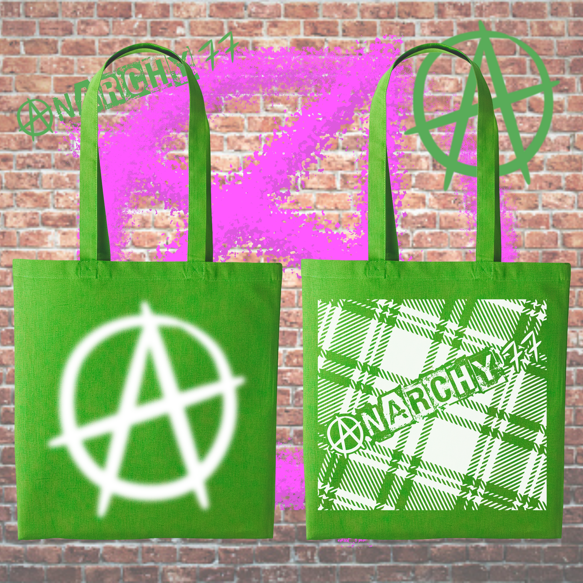 Anarchy 77 Tote Bag green and white
