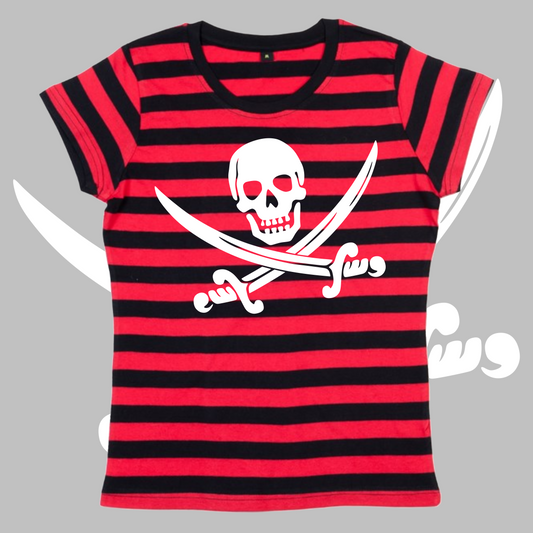 Women's Jolly Roger Stripy Capped Sleeved T-shirt